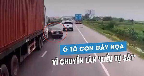 Chuyển làn ‘kiểu tự sát’ trước đầu xe container, ô tô con lãnh hậu quả nặng