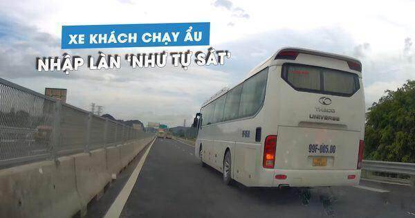 Tài xế lái xe khách nhập làn vào cao tốc ‘như tự sát’, suýt gây tai nạn