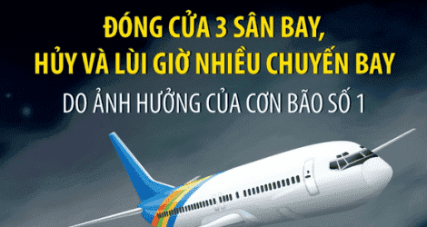 Đóng cửa tạm thời 3 sân bay, hủy và lùi giờ nhiều chuyến bay do ảnh hưởng của cơn bão số 1