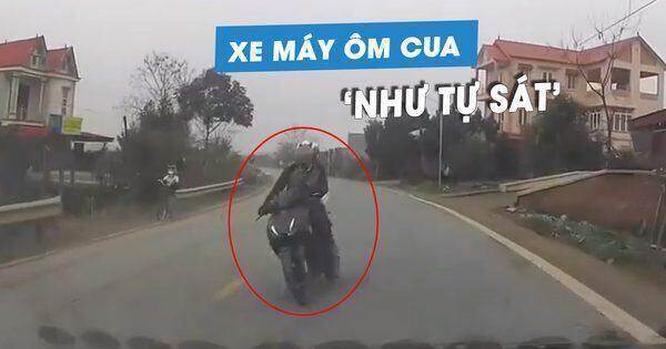 Xe máy vượt ẩu ‘như tự sát’ ngay đoạn cua, suýt tông trực diện ô tô