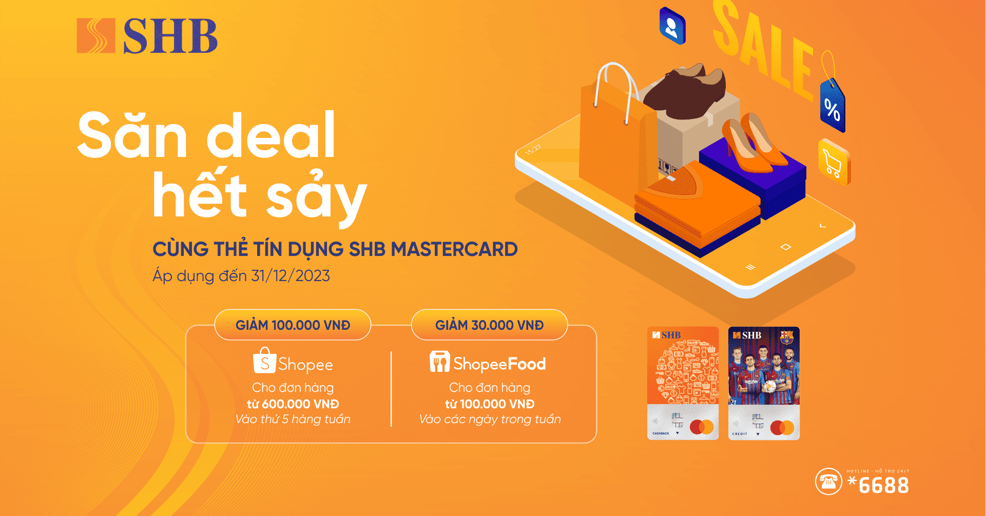 Hàng chục ngàn Evoucher giảm giá Shopee và ShopeeFood tặng riêng chủ thẻ tín dụng SHB Mastercard