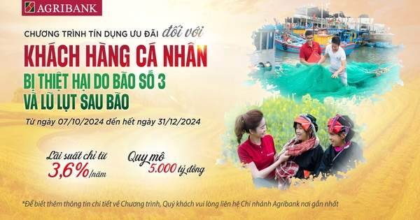 Agribank ưu đãi lãi vay đối với khách hàng bị thiệt hại do bão số 3