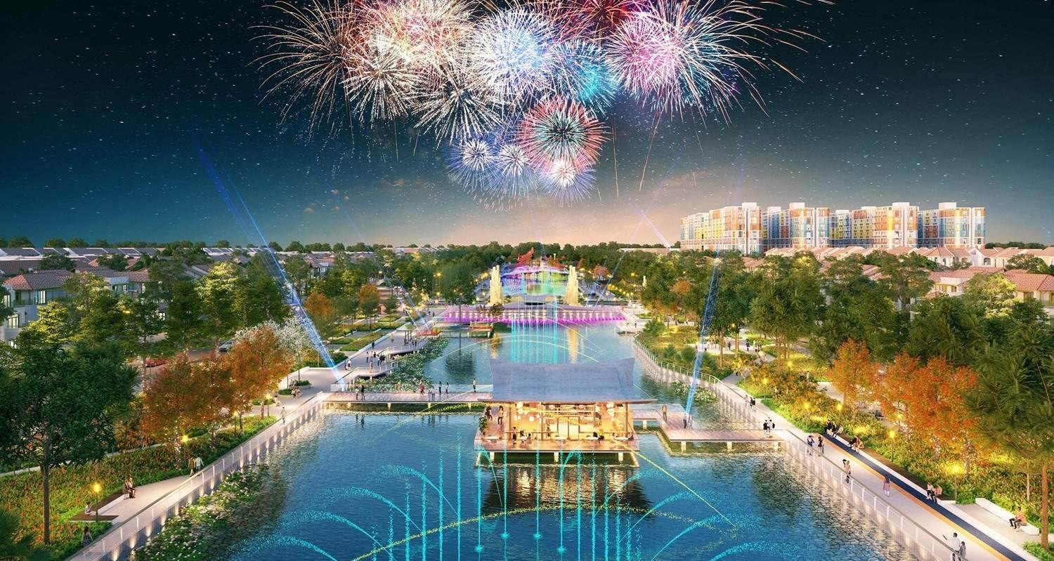 Trình diễn pháo hoa đêm giao thừa tại trục đại lộ lễ hội Sun Urban City Hà Nam 