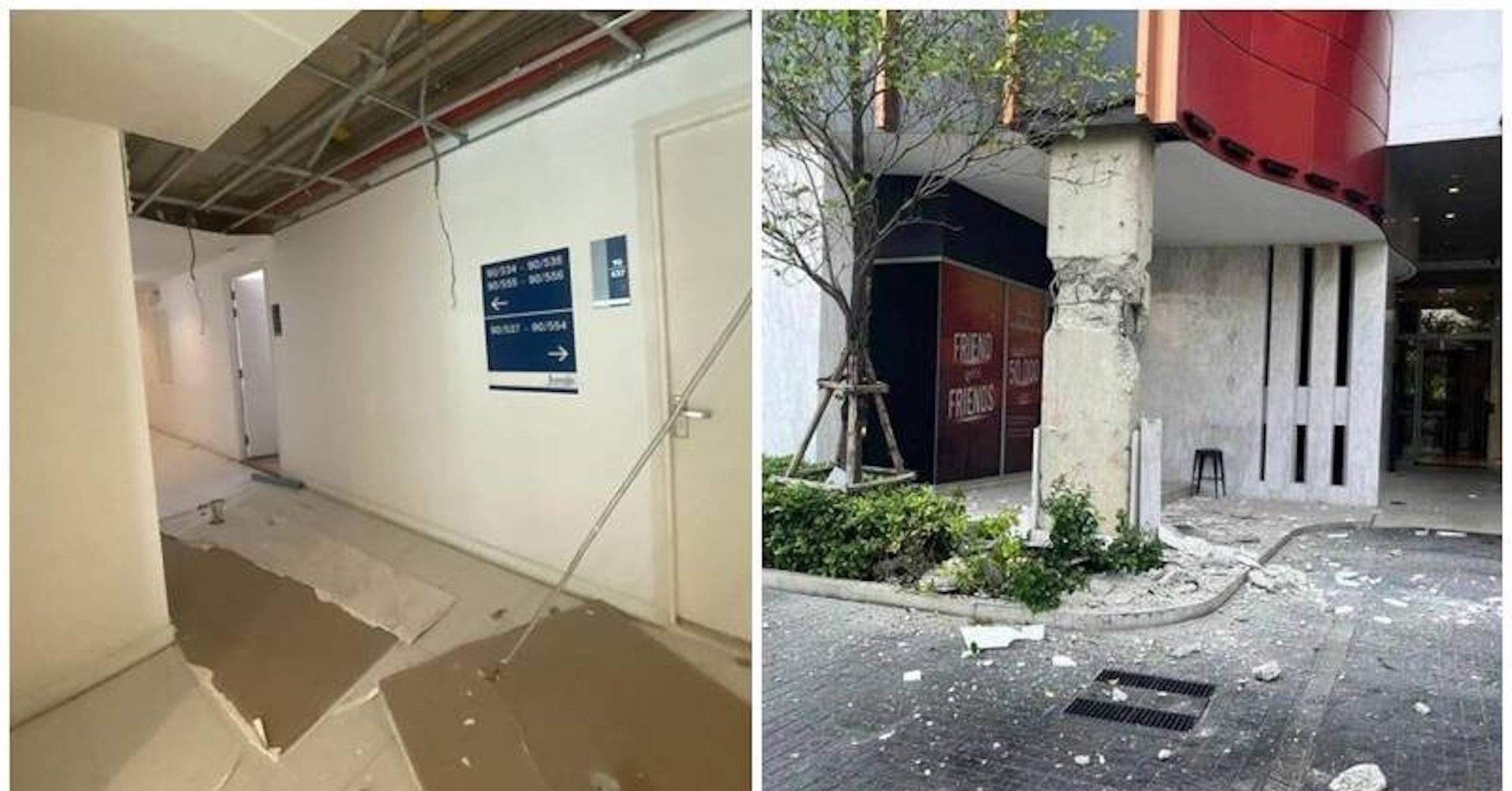 Chung cư nứt toác lộ lõi thép sau động đất ở Thái Lan Chung cư nứt toác lộ lõi thép sau động đất ở Thái Lan