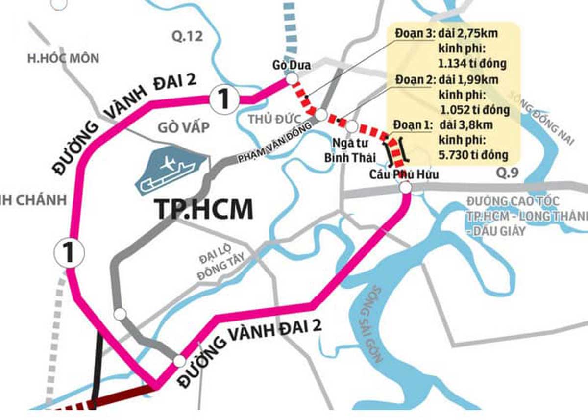 Cập nhật hướng tuyến metro số 6 đoạn qua đường Vành đai 2 TP.Hồ Chí Minh