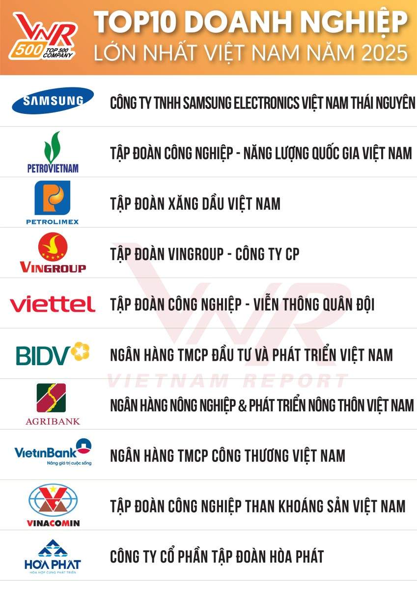 Hòa Phát là doanh nghiệp sản xuất duy nhất lọt Top10 Doanh nghiệp lớn nhất Việt Nam