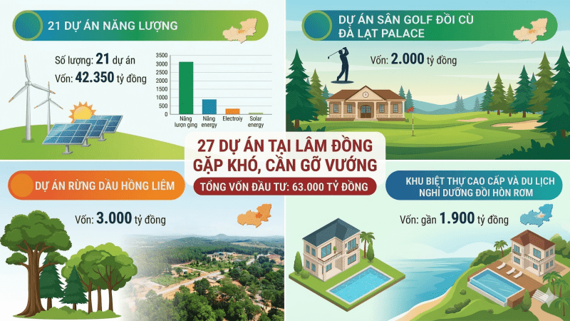27 dự án trị giá 63.000 tỷ đồng gặp khó, tỉnh Lâm Đồng xử lý thế nào? 27 dự án trị giá 63.000 tỷ đồng gặp khó, tỉnh Lâm Đồng xử lý thế nào?