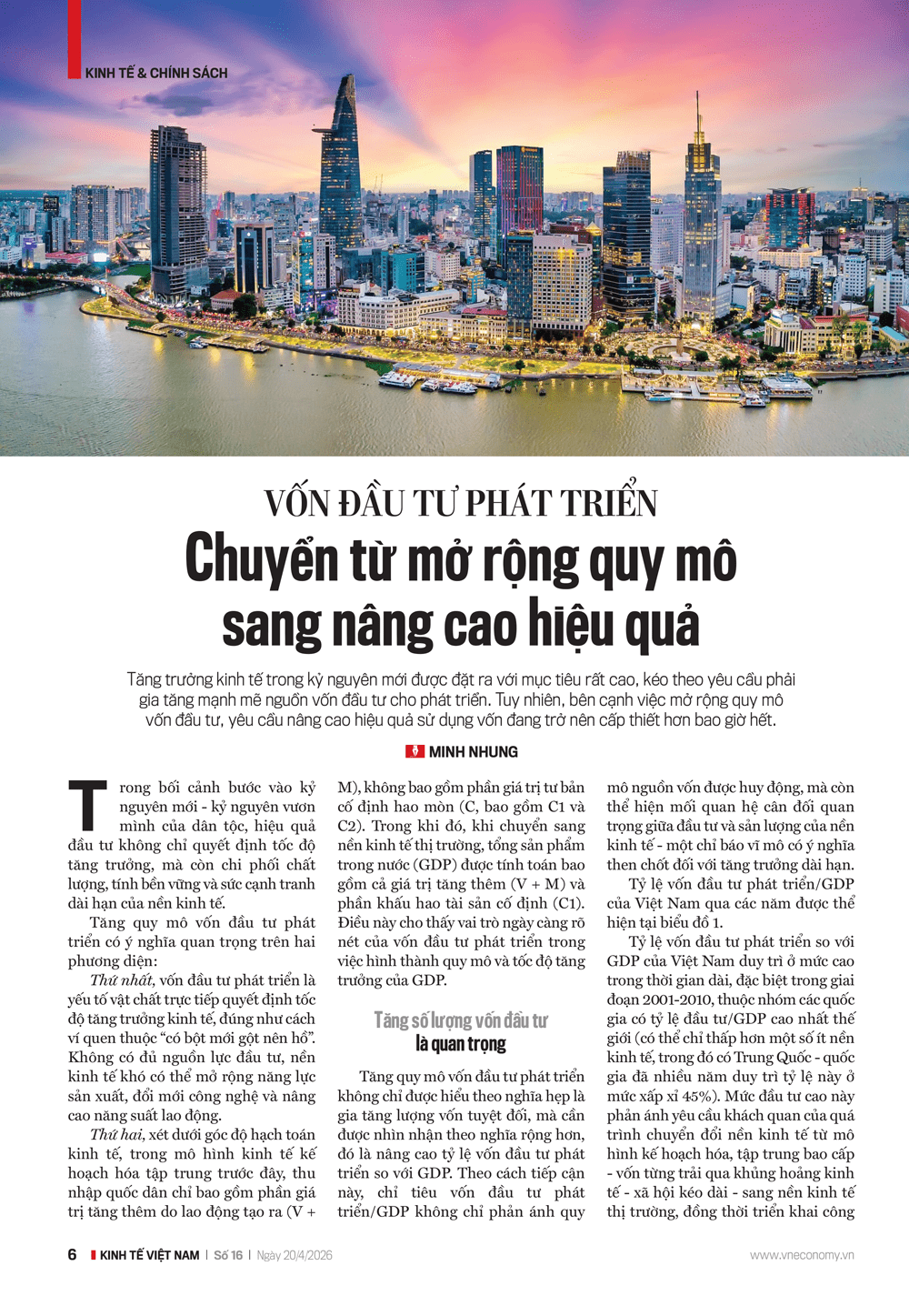 Vốn đầu tư phát triển: Chuyển từ mở rộng quy mô sang nâng cao hiệu quả