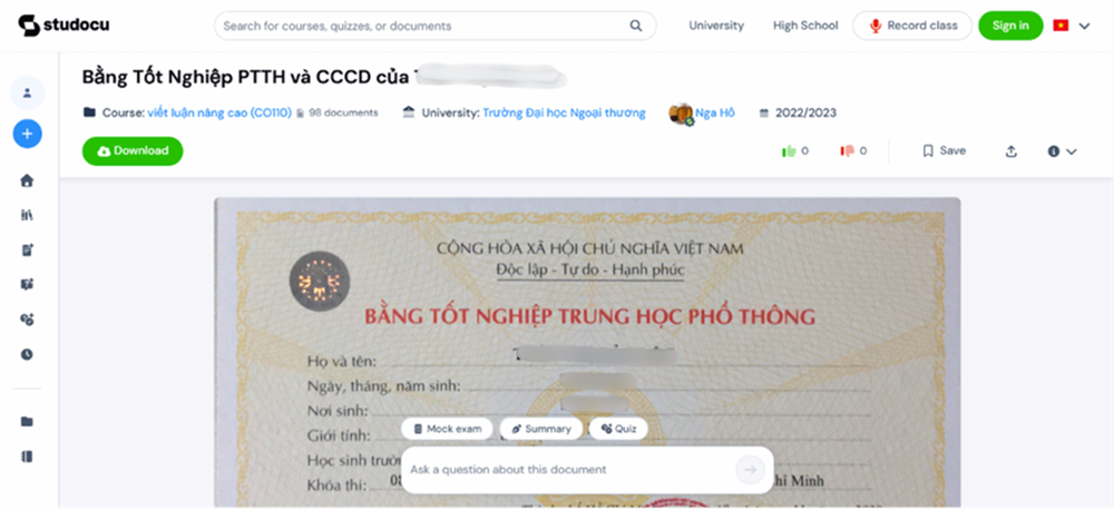 Nguy cơ lộ dữ liệu cá nhân từ các nền tảng chia sẻ tài liệu học tập